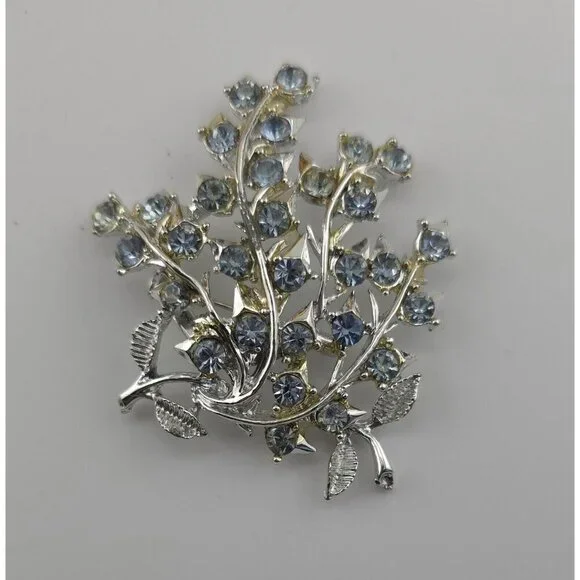 Vintage Signed Coro blue stone flower brooch - Picture 8 of 8